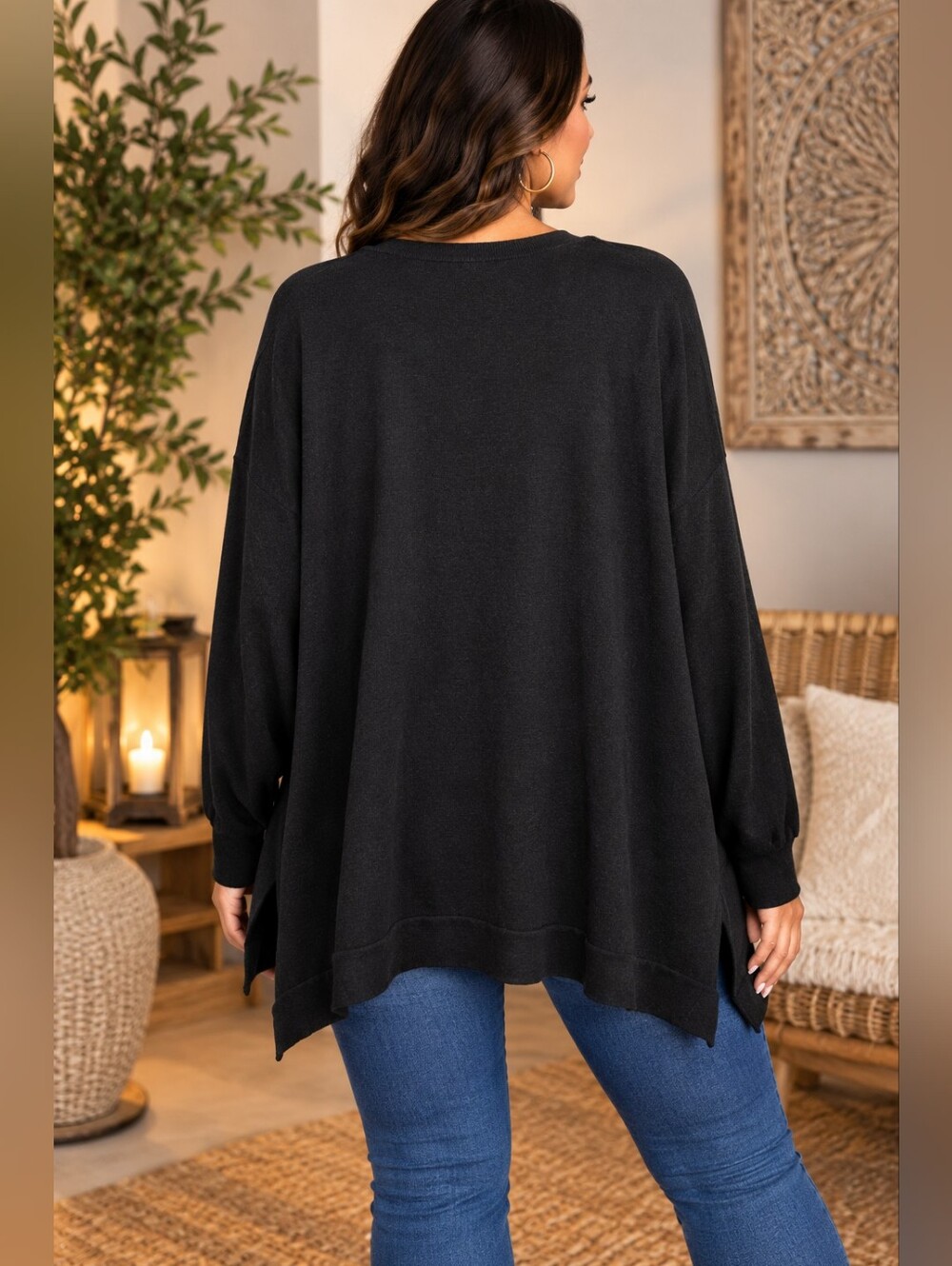 NWT! Adrianna Papell Black Embellished V-Neck Tunic Sweater Size 2X  ⚠️READ FLAW - Picture 2 of 8